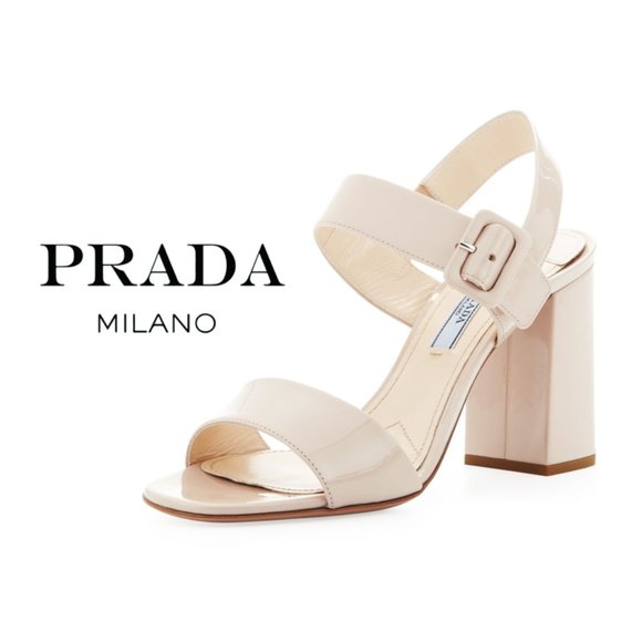 Prada Nude Two Strap Block Heel Sandal 